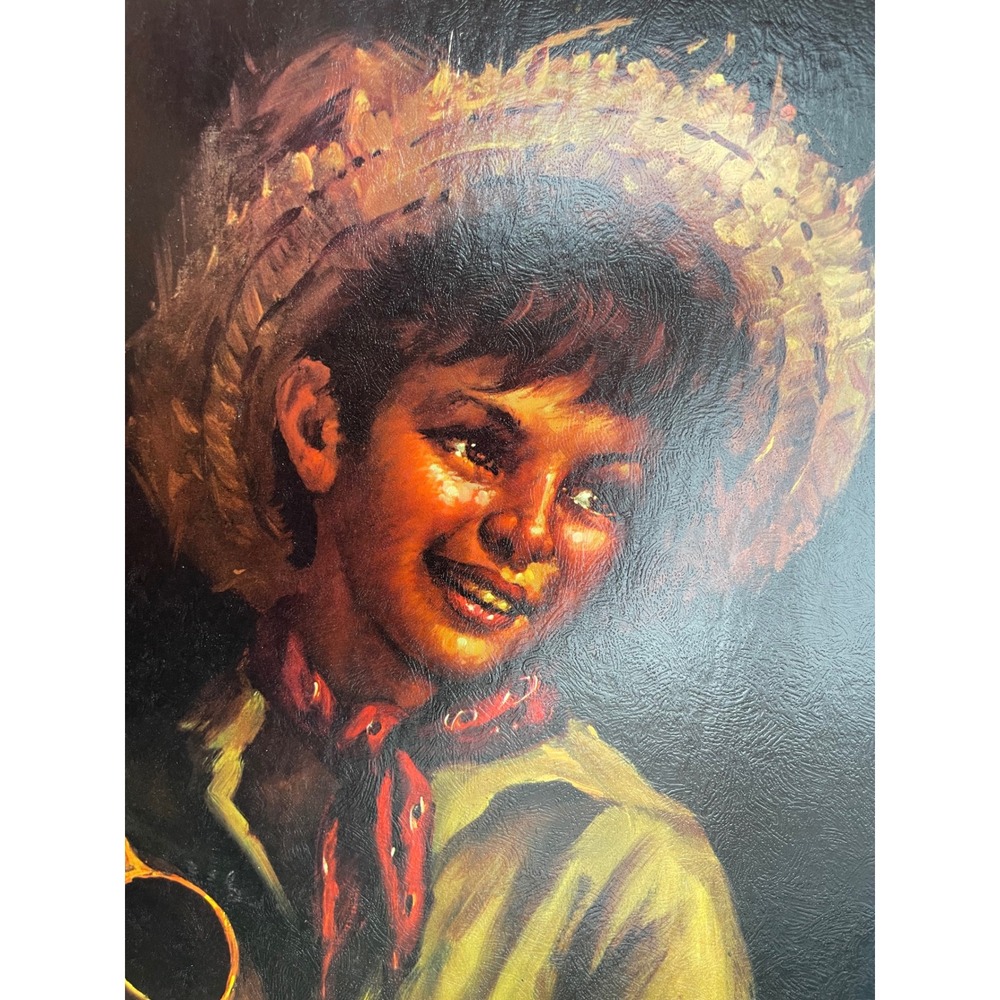 Tovine Country Boy Vintage Textured Lithograph Print Italian Artist MCM 15x20